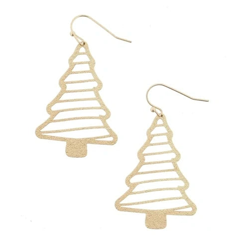 Gold Textured Christmas Tree Earrings