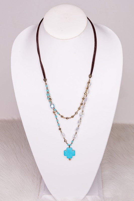 Willow Cross Necklace Turquoise