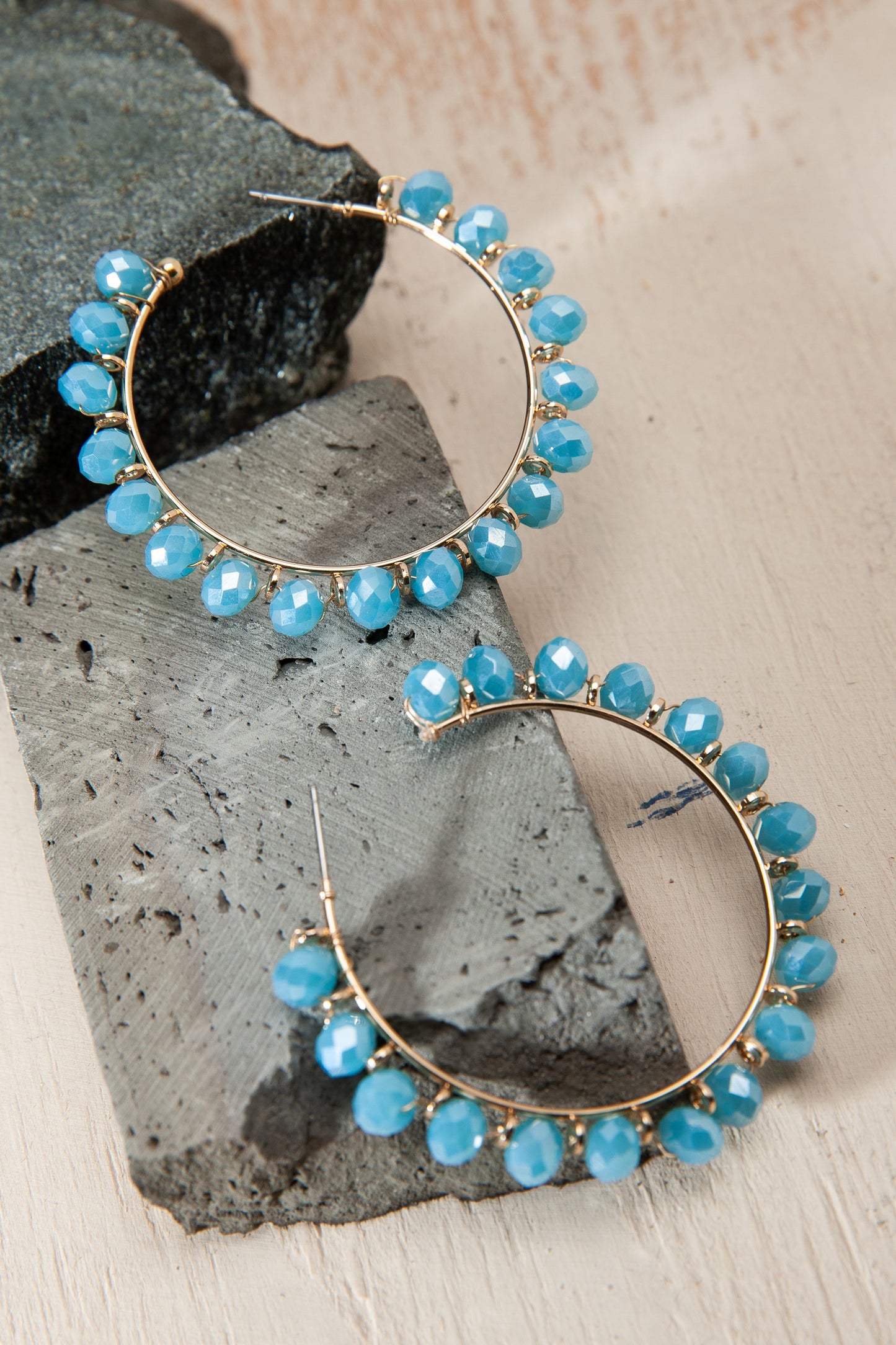 Round Glass Bead Hoop Earrings