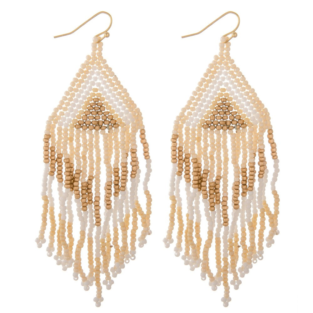 Ivory Beaded Tassel Earrings