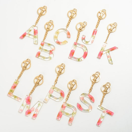 Initial Clear Lucite Flower Keychains