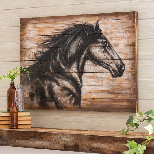 36"x24" Wood Painted Horse Wall Décor