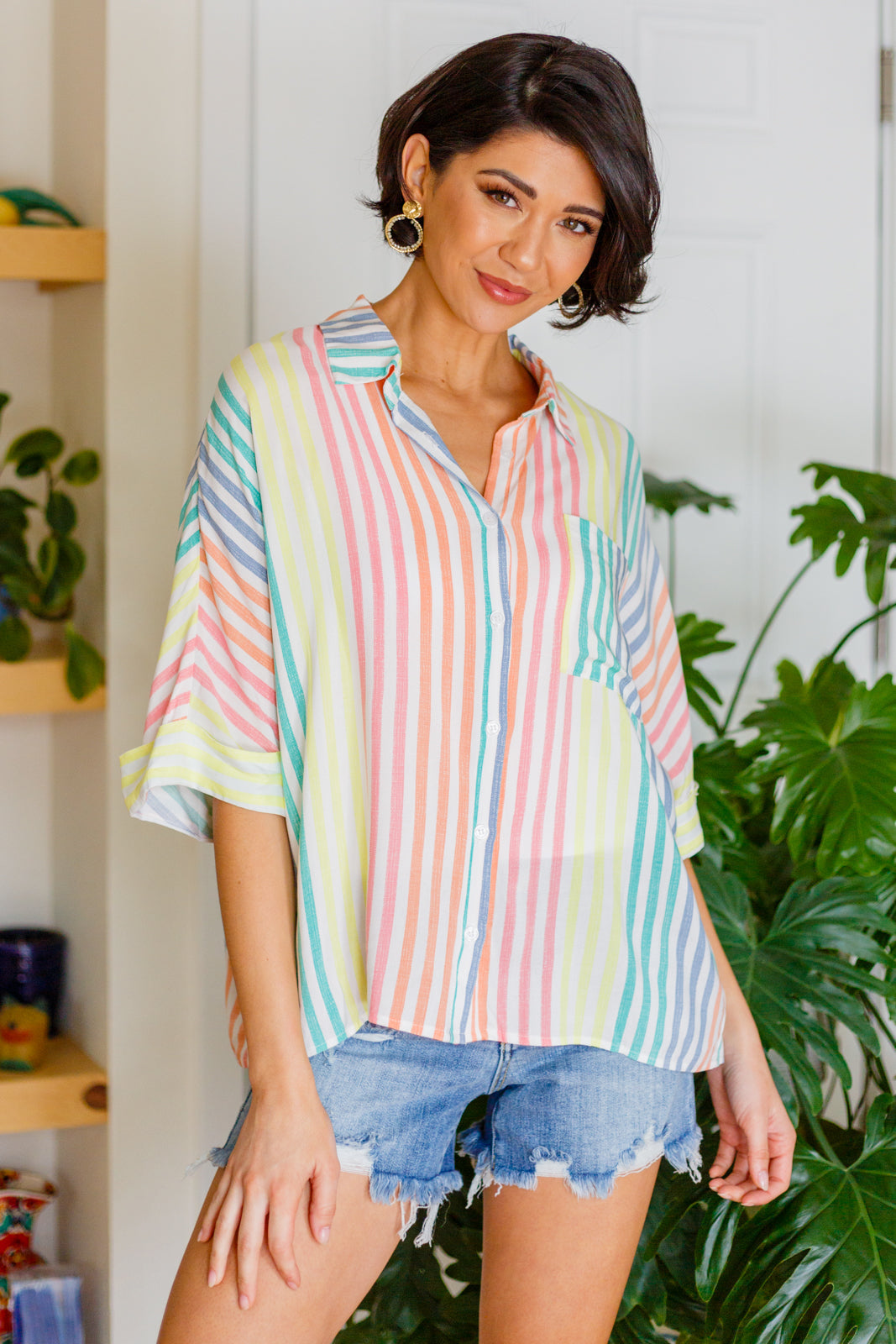 End Of The Rainbow Striped Button Up