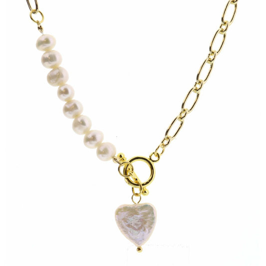 18" Pearl Heart Toggle Gold Necklace