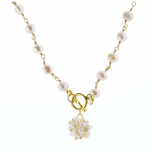 18" Pearl Cluster Gold Pearl Necklace