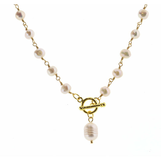 18" Pearl Oval Toggle Gold Necklace