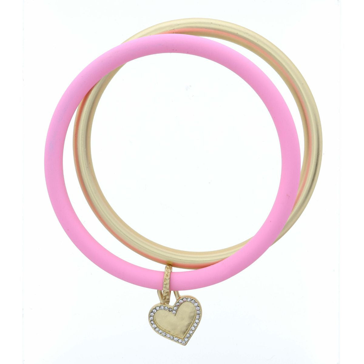 Stack of 2 Pink & Gold Heart Bangle