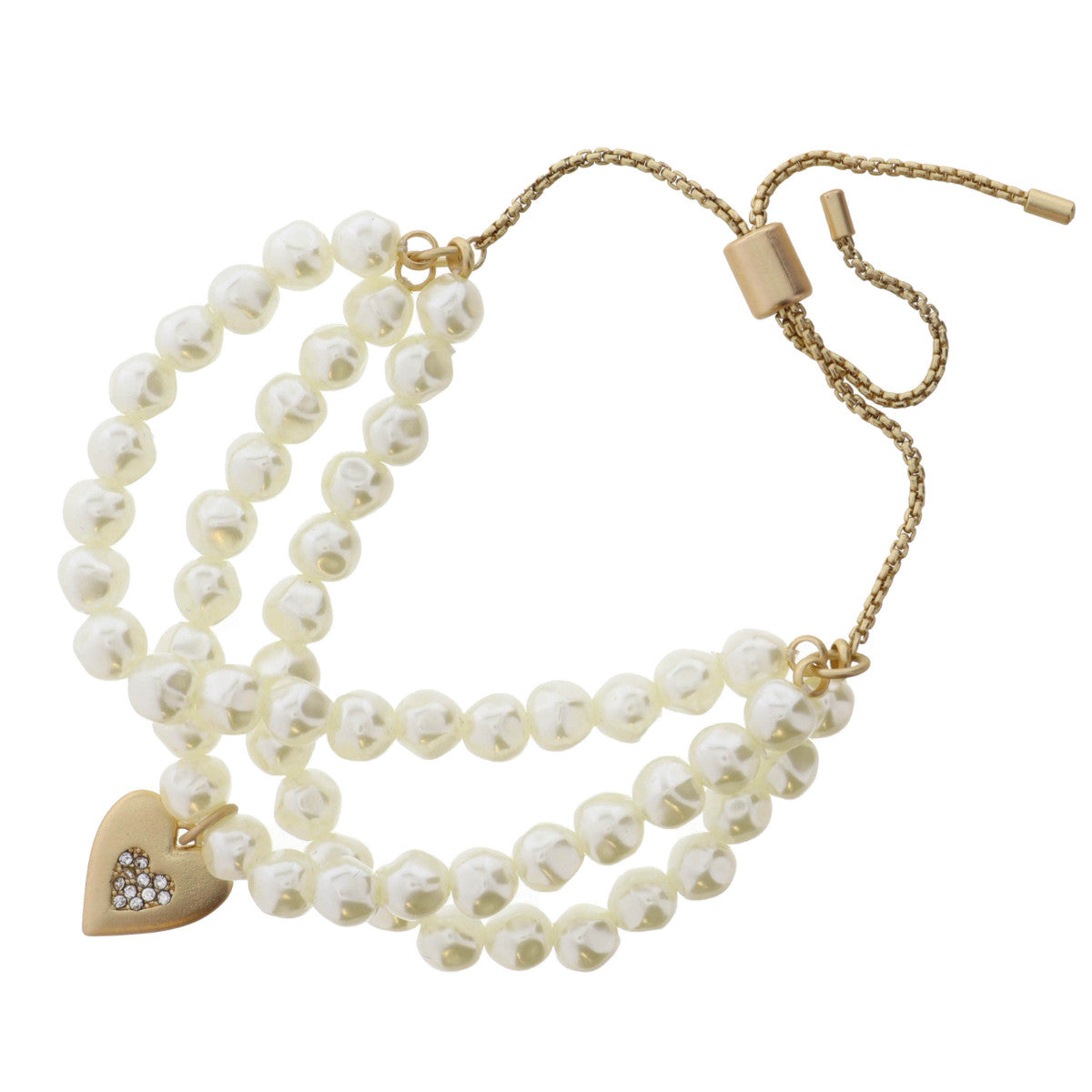 Set of 3, Pearl & Gold Heart Bracelet