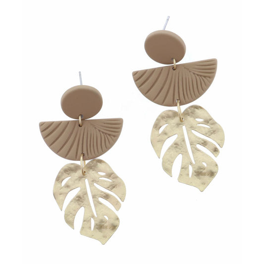 Brown & Gold Palm Leaf Earrings