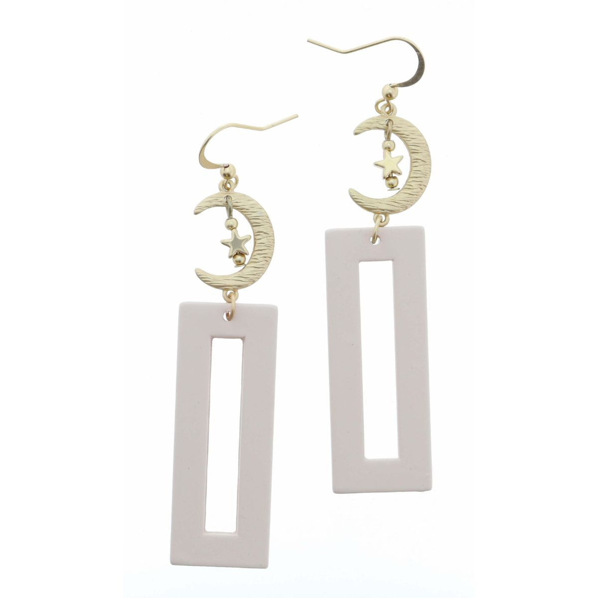 Moon-Star Muted Pink Rectangle Earrings