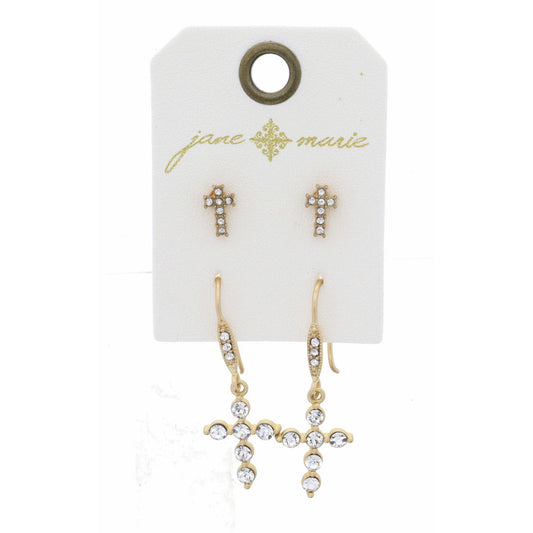 Set of 2, Crystal Dangle Cross & Cross Stud