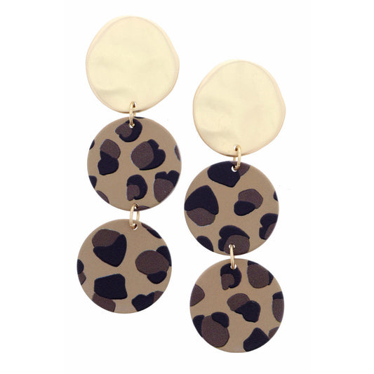 My Look Earrings Gold & Leopard Circle