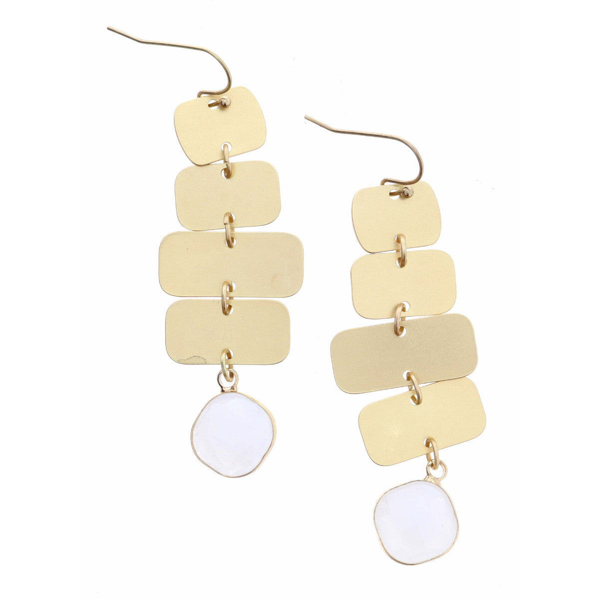 Gold Stacked Rounded Rectangles with Opaque Crystal Dangle Earring