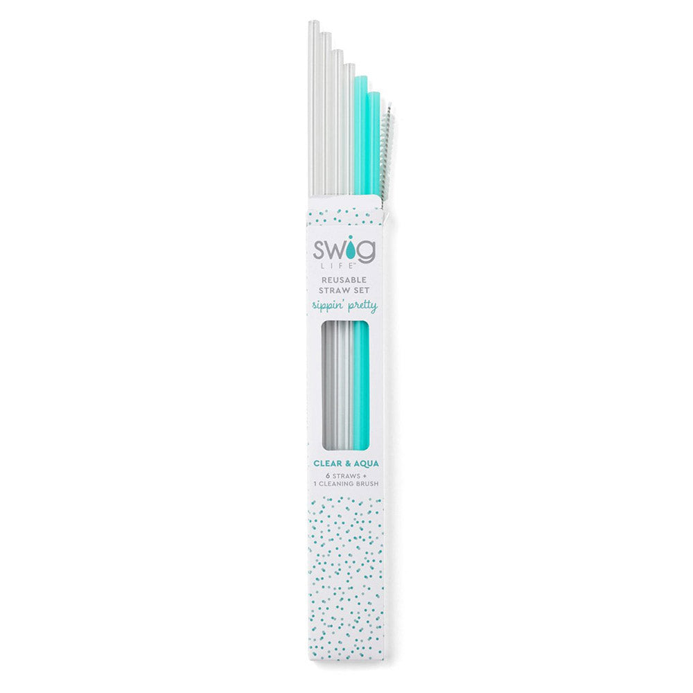 Clear + Aqua reusable straw set