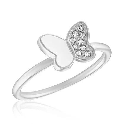 Half CZ Butterfly Stack Ring