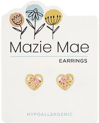 Gold Vintage Rose Butterfly Heart Stud Mazie Mae Earring