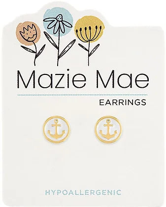 Gold White Enamel Anchor Stud Mazie Mae Earring