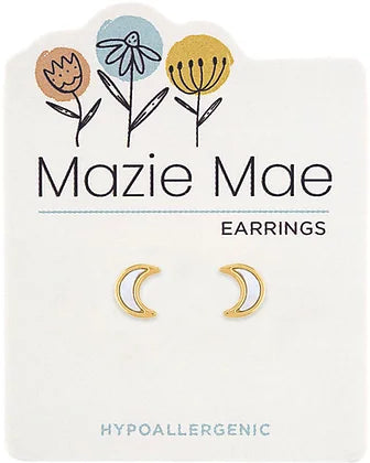 Gold Mother of Pearl Moon Stud Mazie Mae Earring