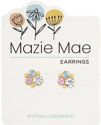 Gold White Opal & Vintage Rose Cluster Stud Mazie Mae Earring