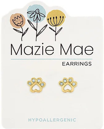 Gold Opal Paw Print Stud Mazie Mae Earring