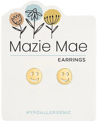 Gold Smiley Face Stud Mazie Mae Earring