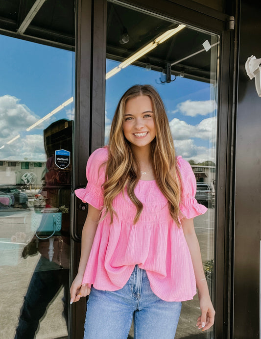 Sunshine Glow Puff Sleeve Top Pink
