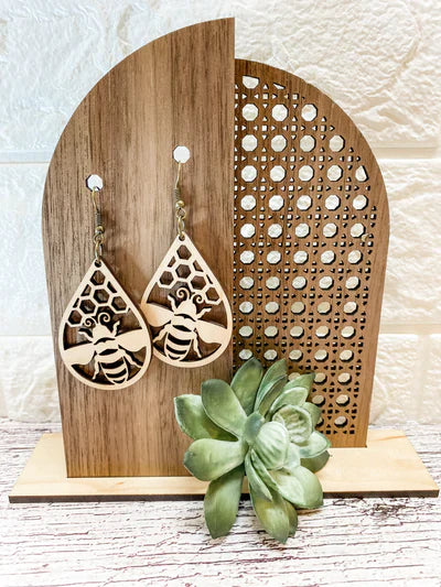 Handmade wood Honey Bee Teardrop Earrings