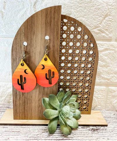 Yellow, orange, and red handpainted Cactus Sunset Earrings