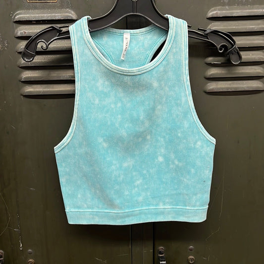 Goals Ribbed Tank Top in Ice Blue