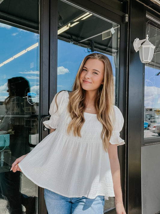 Sunshine Glow Puff Sleeve Top White
