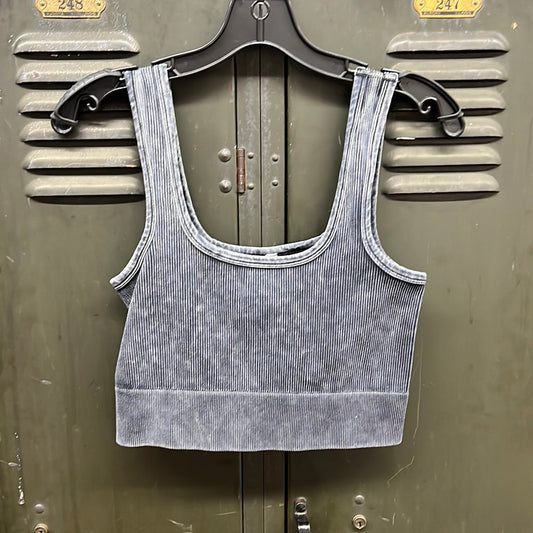 Highly Motivated Ribbed Square Neck Tank in Ash Grey