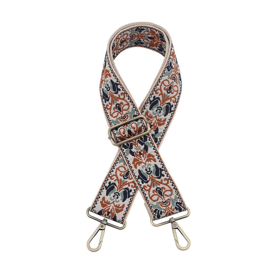 Boho Vine Guitar Strap- Camel-Navy