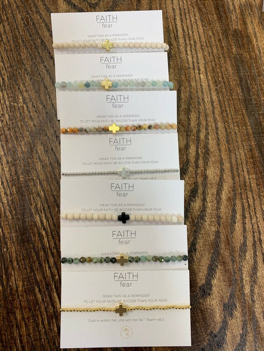 Faith Over Fear Cross Stretch Bracelet