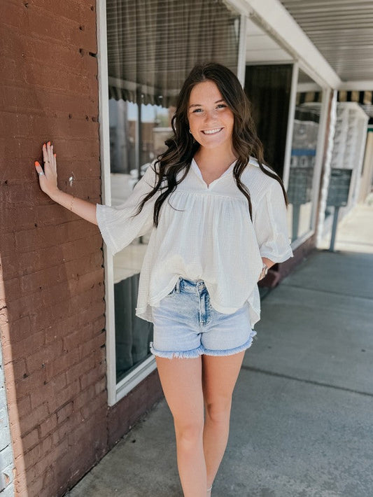 Forever Young Babydoll Top White