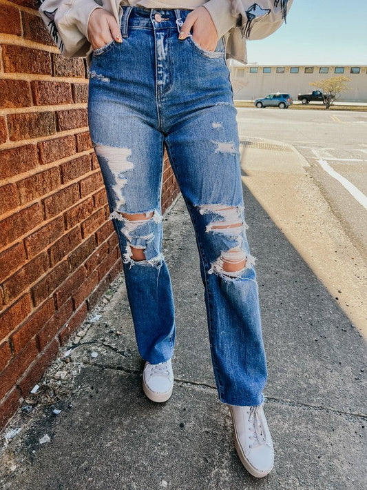 Greer Distressed Straight Jeans