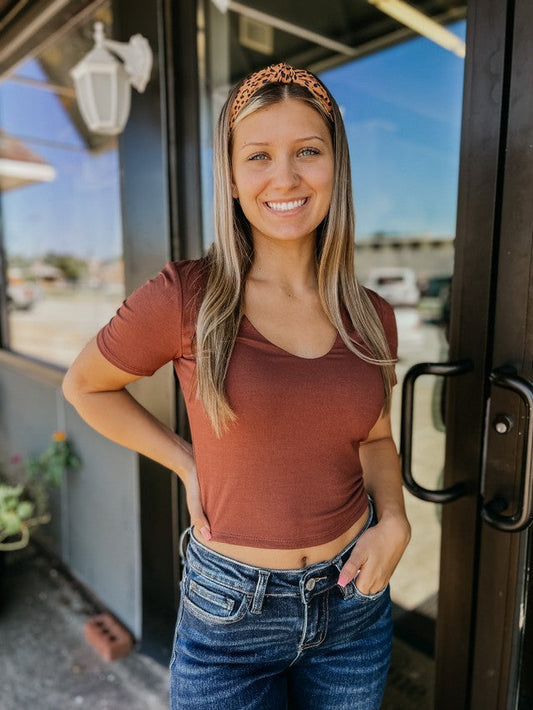 Count Me In Crop Top- Red Brown