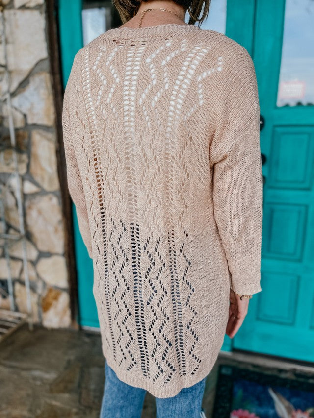 Taupe-Peach Color Knit Long Sleeve Cardigan