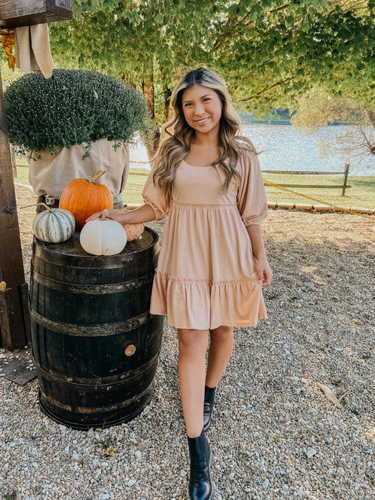 Feeling Thankful Babydoll Dress Taupe