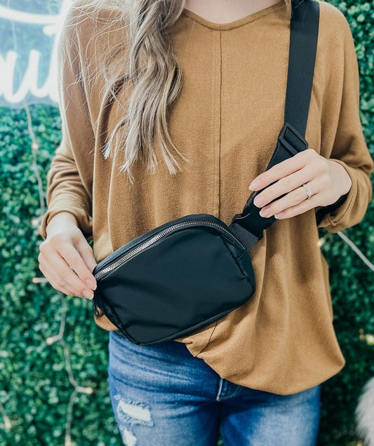 Nylon Sling Belt Bag- Black