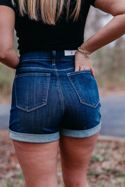 Back of Pull-on jean shorts