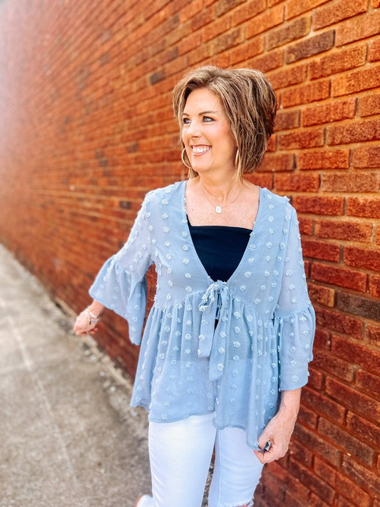 On The Dot Ruffle Kimono- Blue