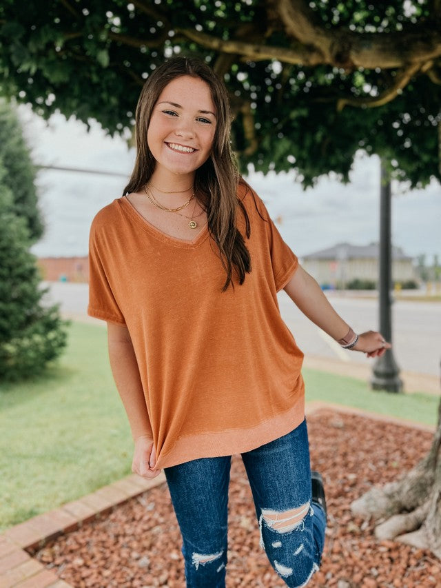 Good Times V-Neck Knit Top Pumpkin