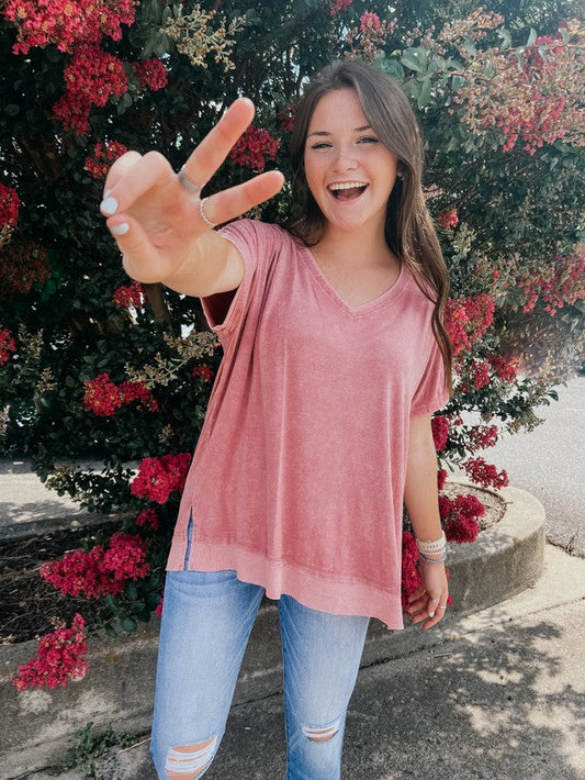 Good Times V-Neck Knit Top Raspberry