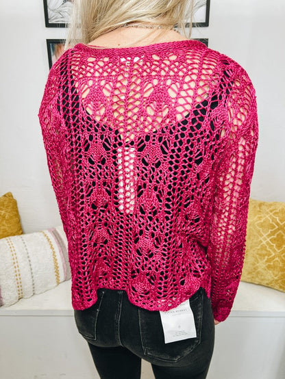 Mermaid Moment Crochet Sweater Hot Pink