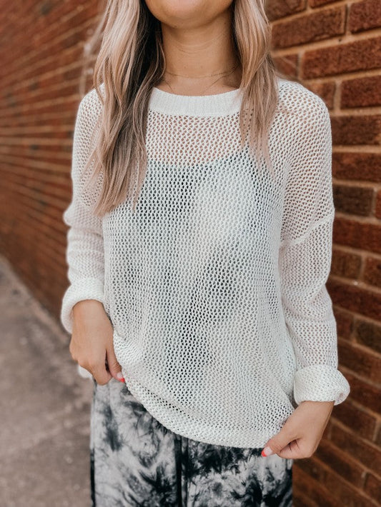 Hang Loose Fishnet Sweater- Ivory