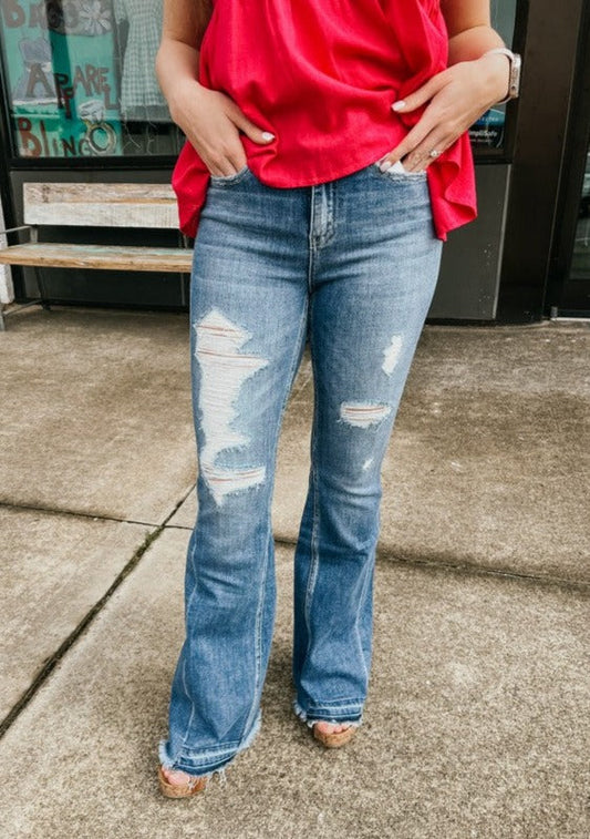 Karter Distressed Flare Jeans