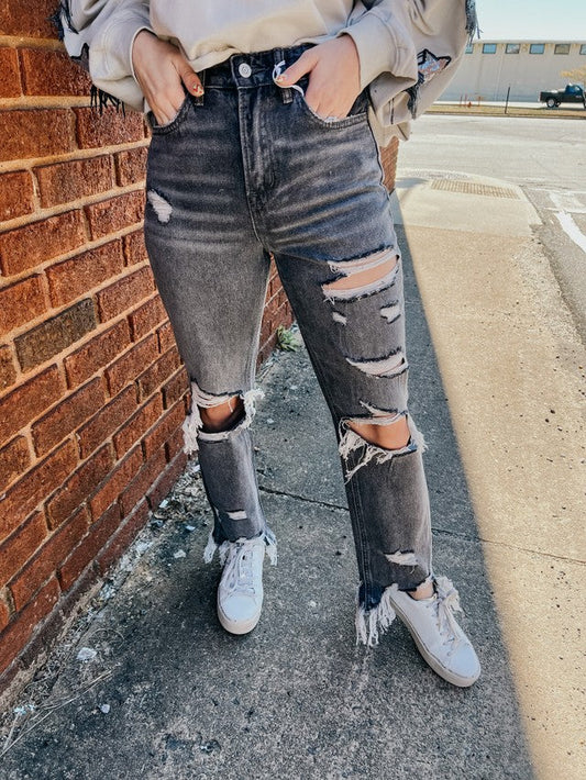 Nova Grey Straight Ankle Jeans