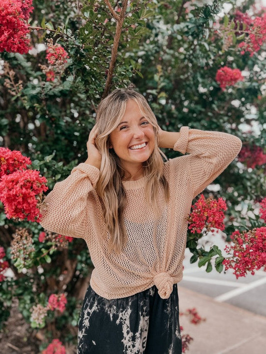 Hang Loose Fishnet Sweater- Taupe