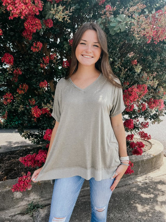 Olive Good Times V-Neck Knit Top