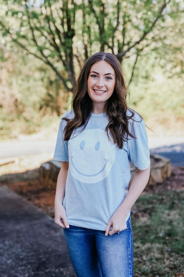 blue mineral wash happy face tee